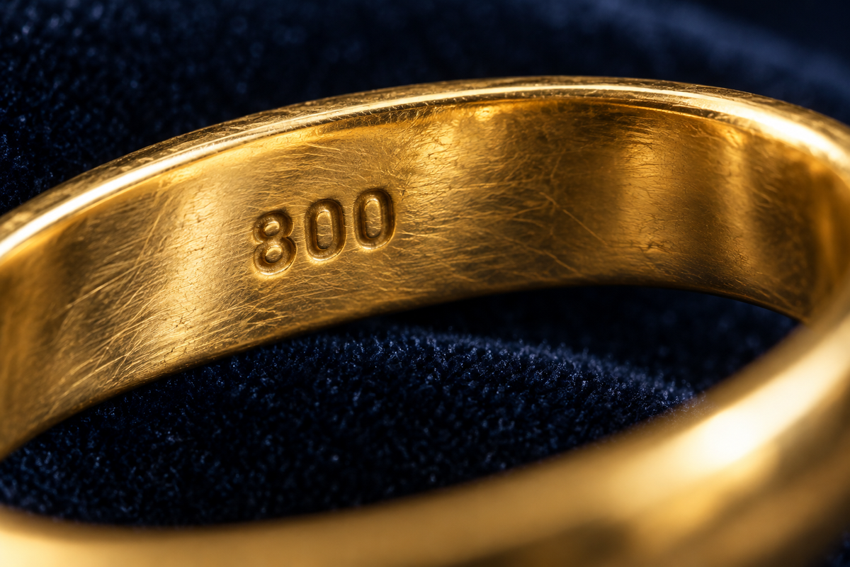 Educational illustration of 800 fineness, equivalent to 80% pure gold