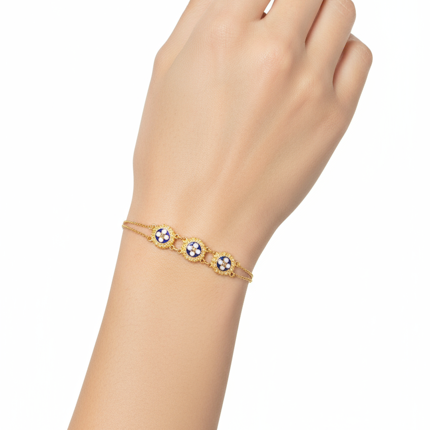 Bracelet Fleur Émaillée [Argent Plaqué Or] - Caramujo