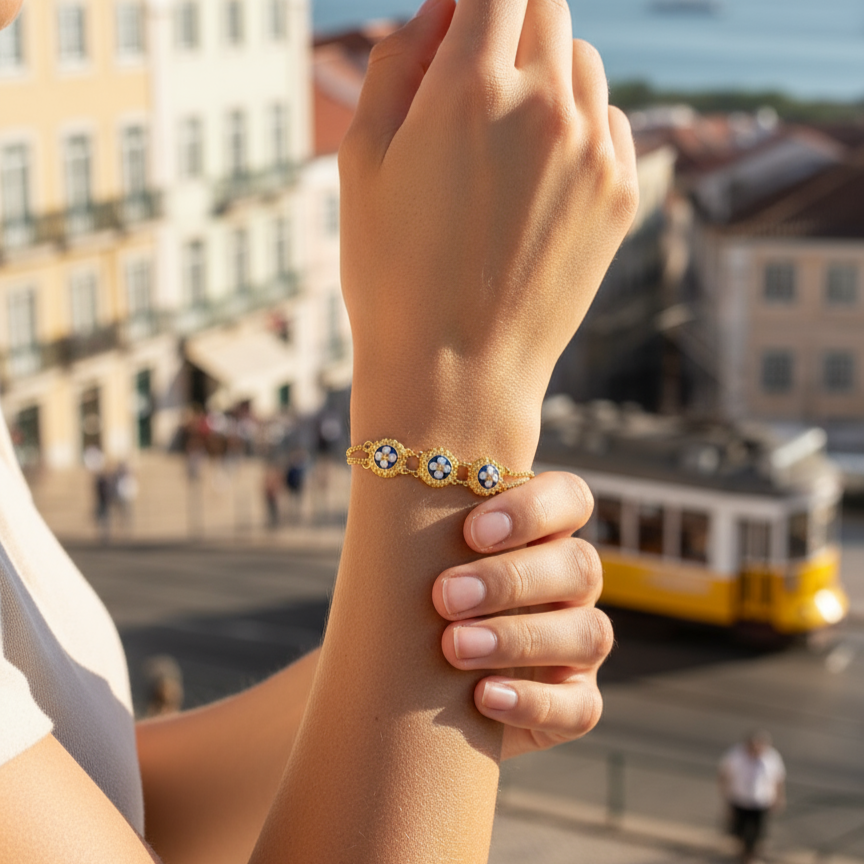 Enamel Flower Bracelet [Gold Plated Silver] - Caramujo
