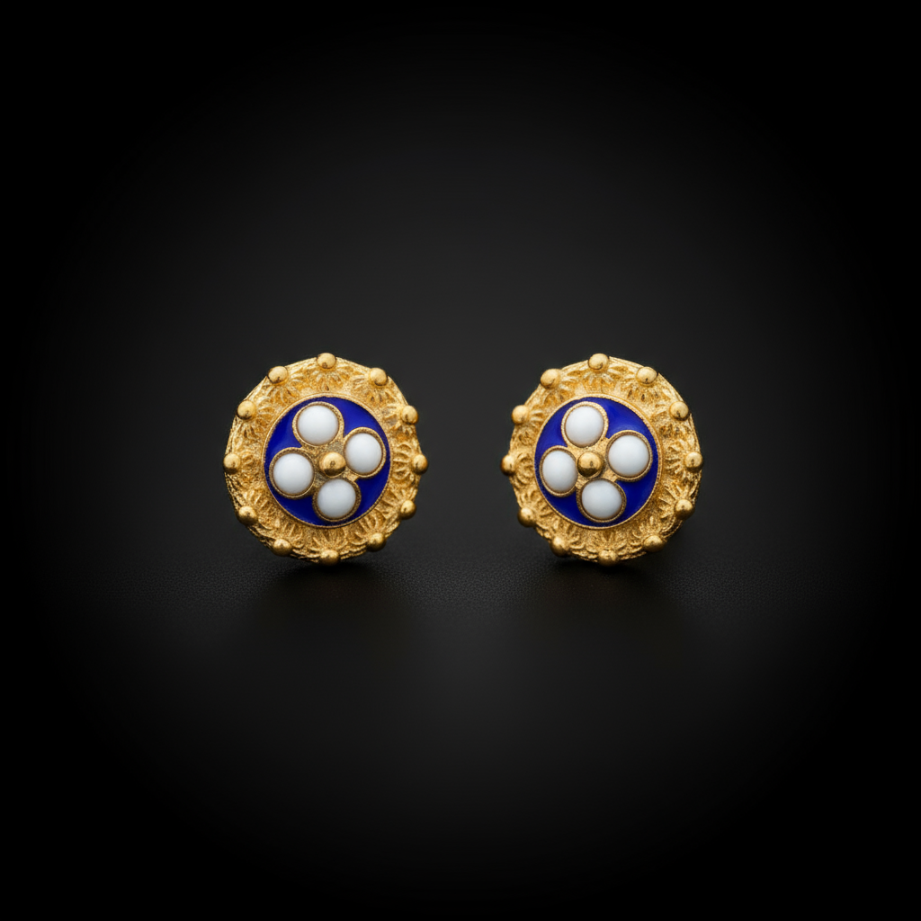 Enamel Flower Earrings [19.2KT. Gold] - Caramujo