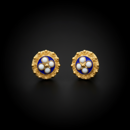 Enamel Flower Earrings [19.2KT. Gold] - Caramujo