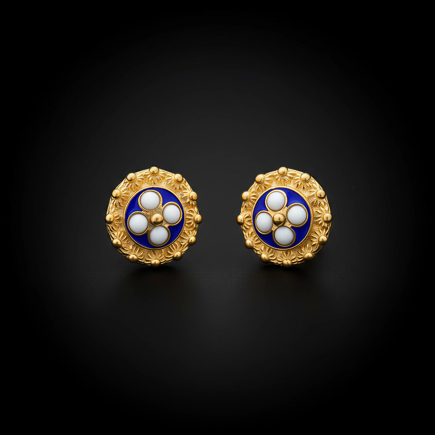 Enamel Flower Earrings [19.2KT. Gold] - Caramujo