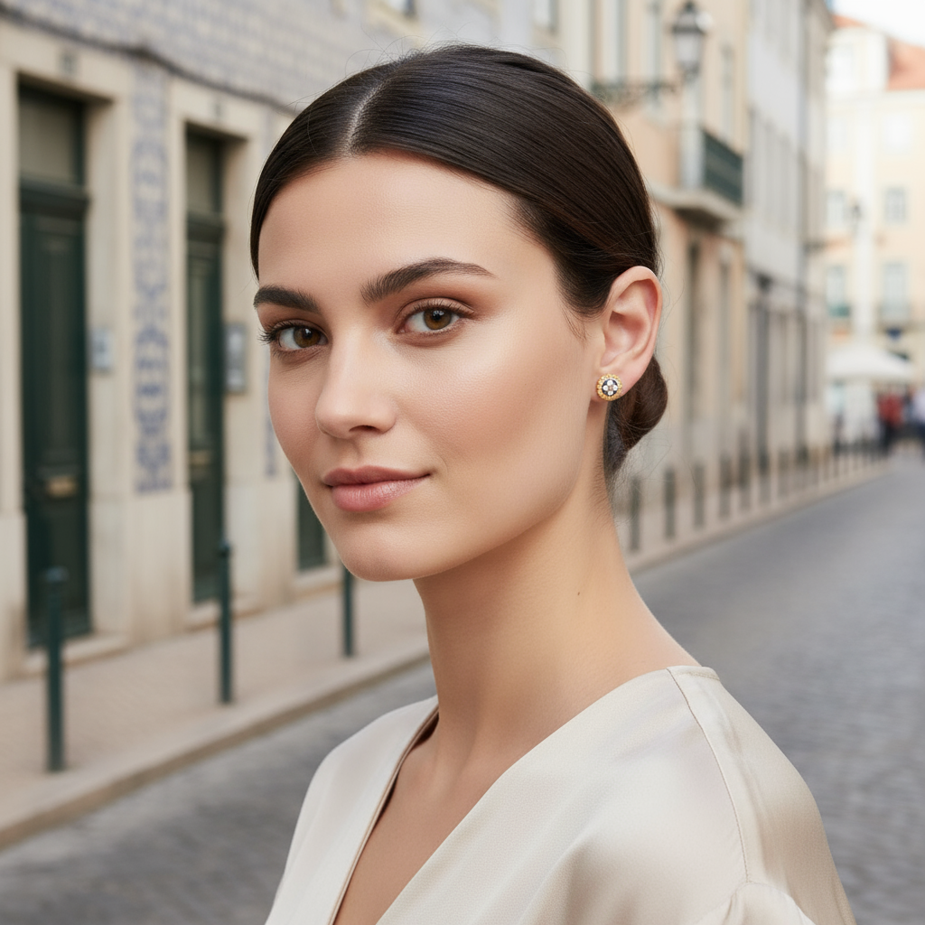 Enamel Flower Earrings [Gold Plated Silver] - Caramujo