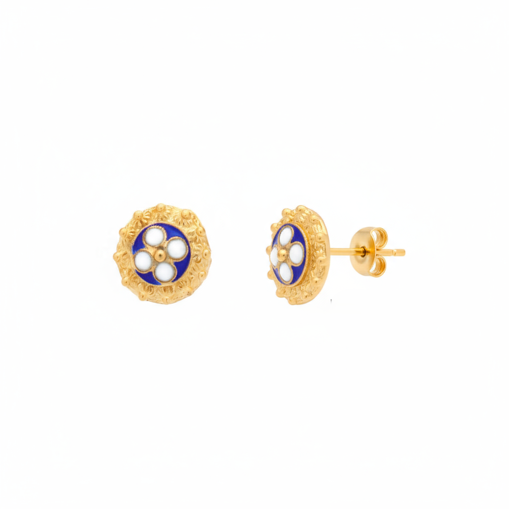Enamel Flower Earrings [Gold Plated Silver] - Caramujo