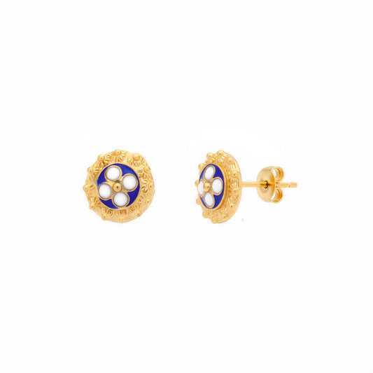 Enamel Flower Earrings [Gold Plated Silver] - Caramujo