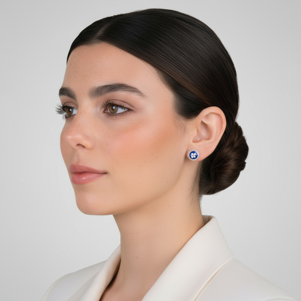 Enamel Flower Earrings [Silver] - Caramujo