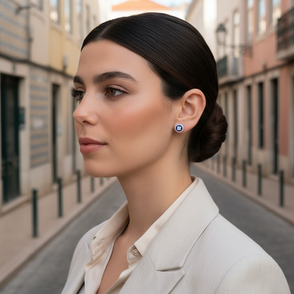 Enamel Flower Earrings [Silver] - Caramujo