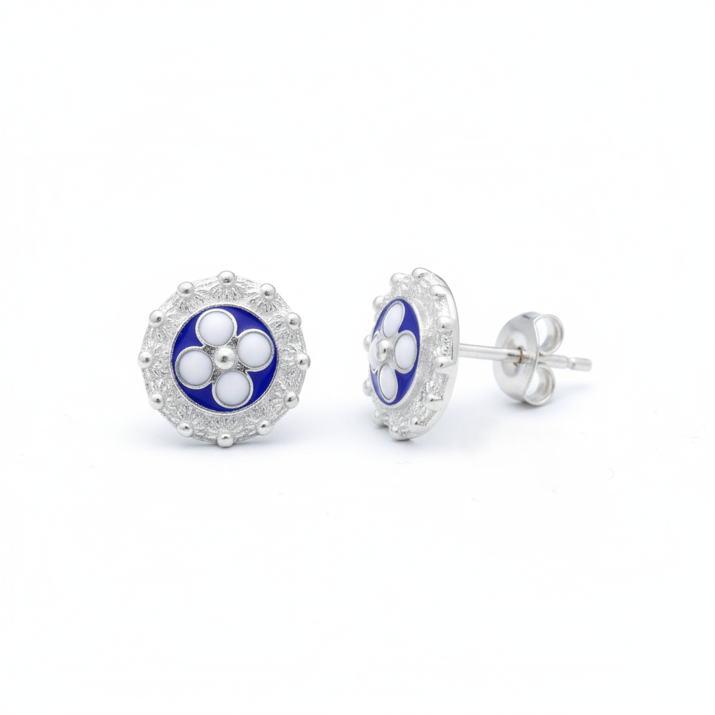 Enamel Flower Earrings [Silver] - Caramujo
