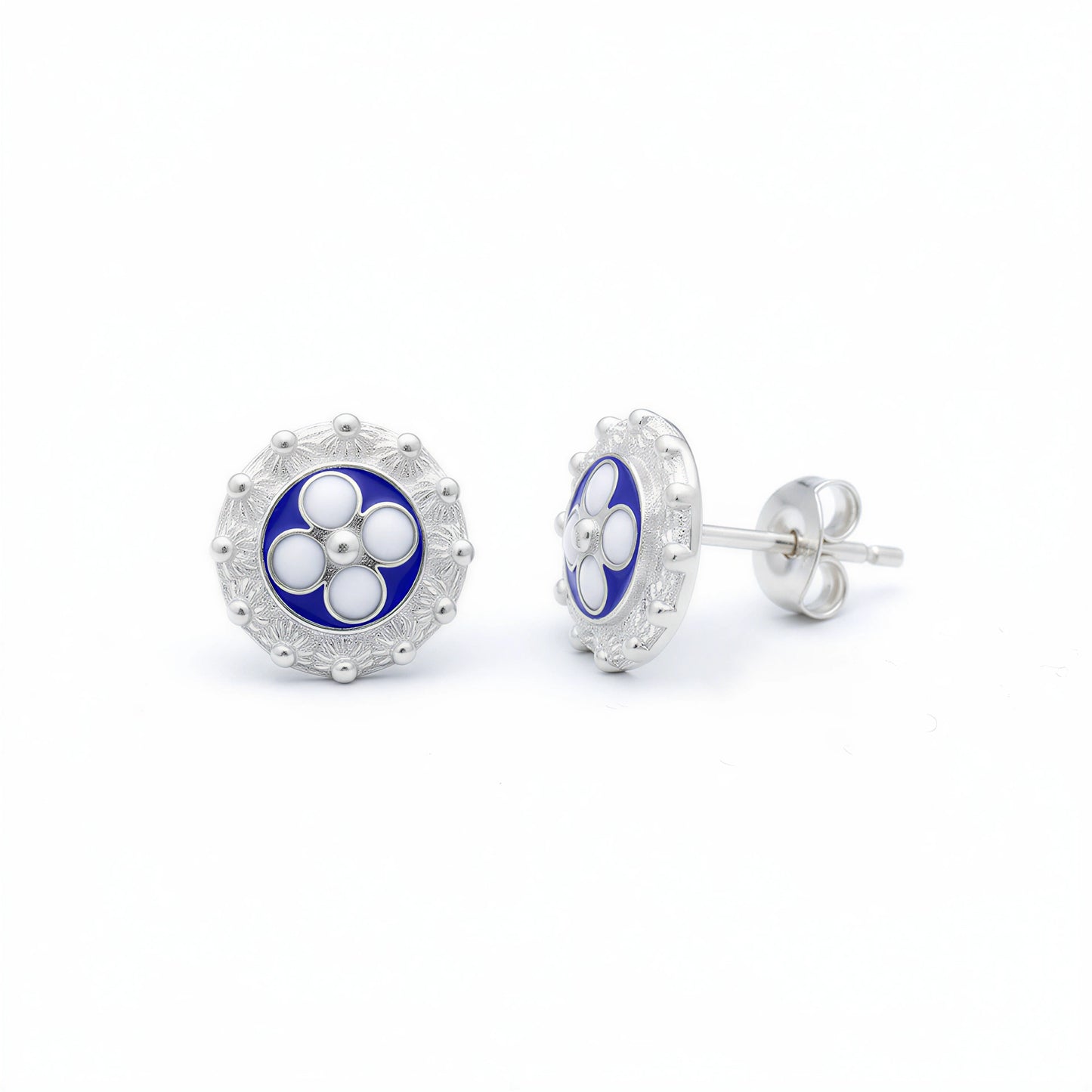 Enamel Flower Earrings [Silver] - Caramujo