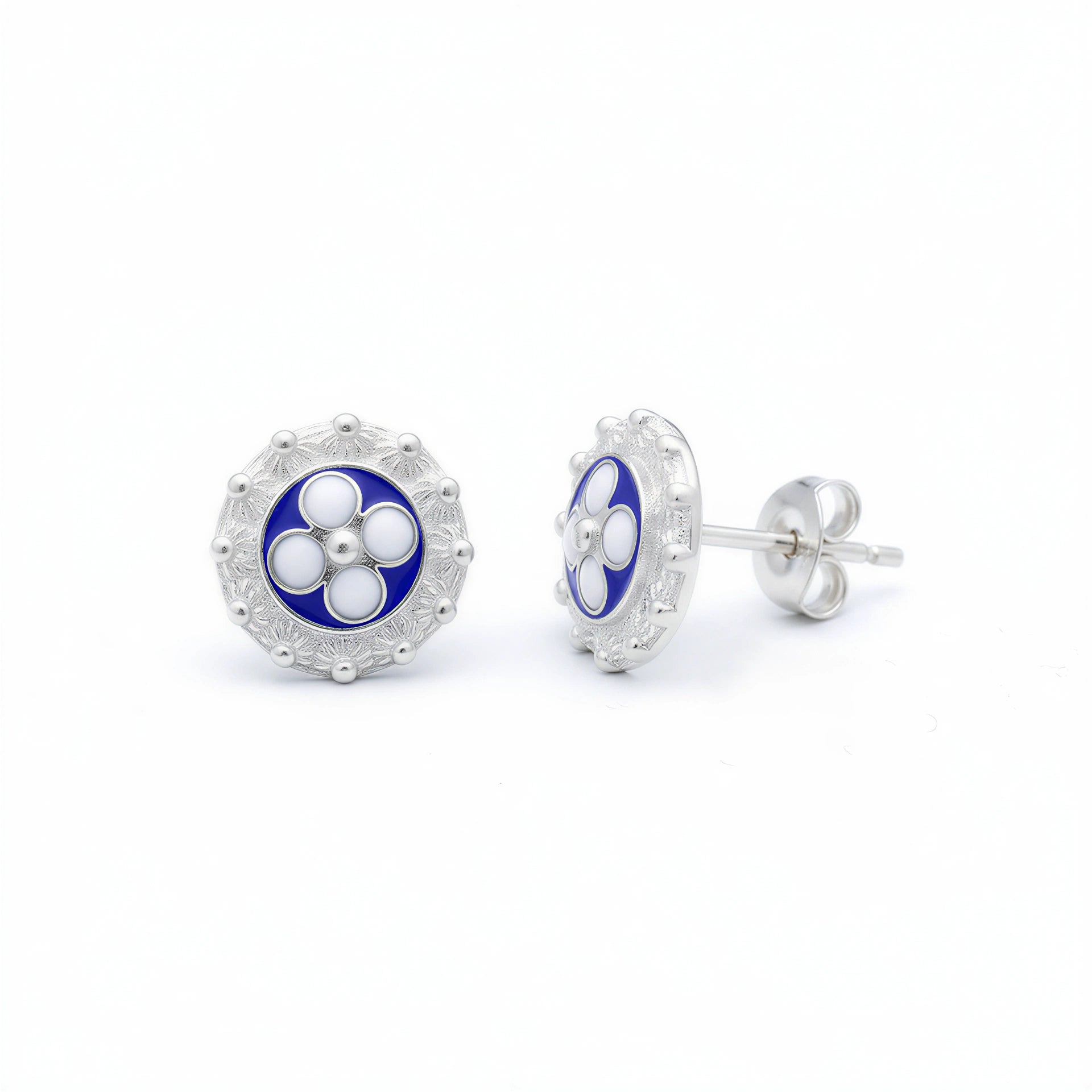 Enamel Flower Earrings [Silver] - Caramujo