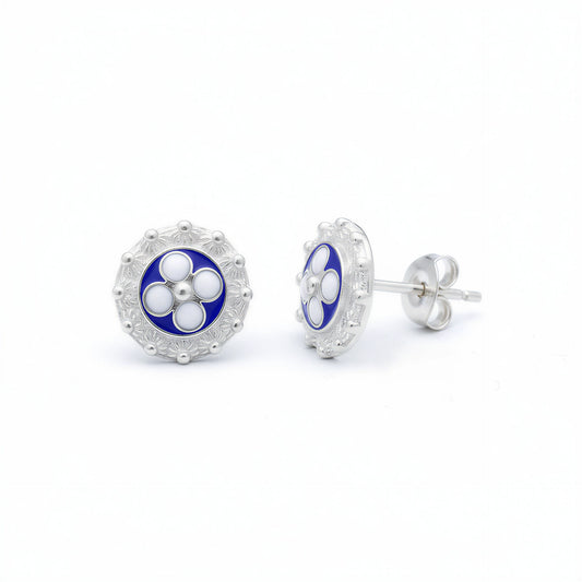 Enamel Flower Earrings [Silver] - Caramujo