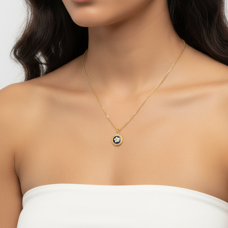Enamel Flower Necklace [Gold Plated Silver] - Caramujo