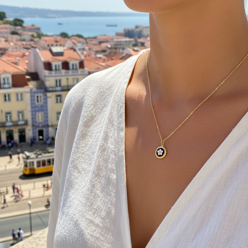 Enamel Flower Necklace [Gold Plated Silver] - Caramujo