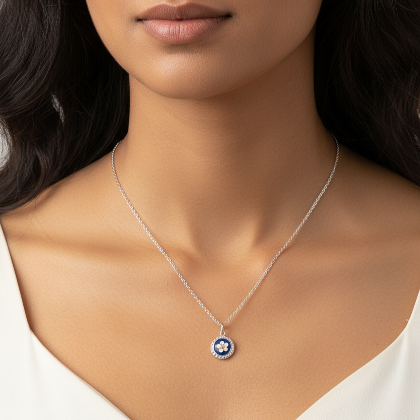 Enamel Flower Necklace [Silver] - Caramujo