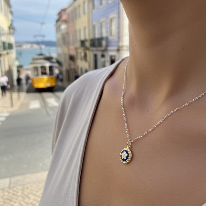 Enamel Flower Necklace [Silver] - Caramujo