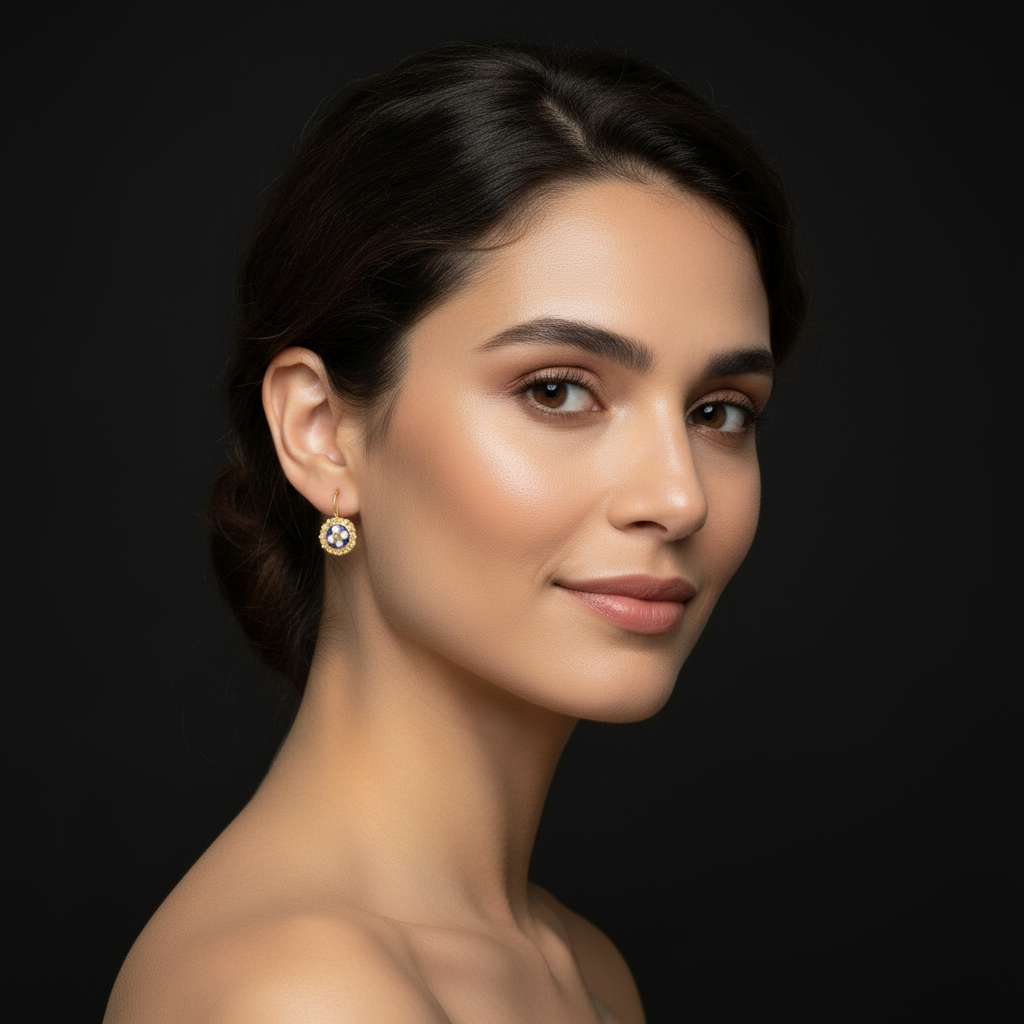 Enamel Flower Pendant Earrings [19.2KT. Gold] - Caramujo