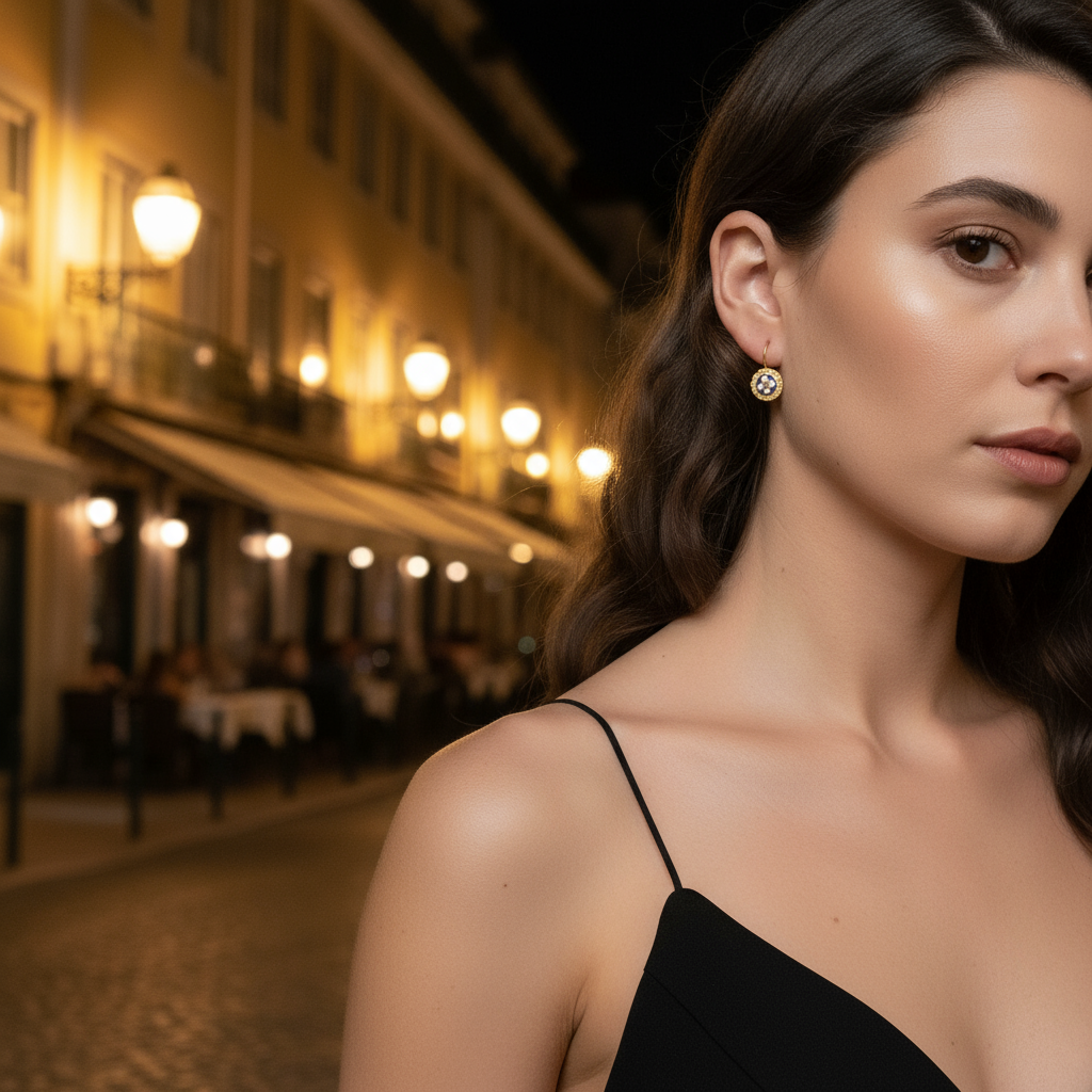 Enamel Flower Pendant Earrings [19.2KT. Gold] - Caramujo