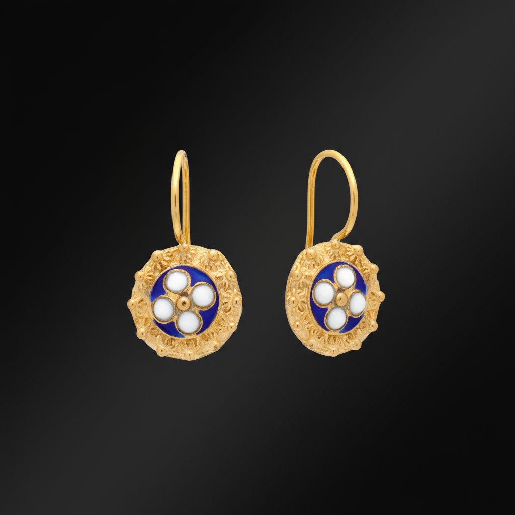 Enamel Flower Pendant Earrings [19.2KT. Gold] - Caramujo