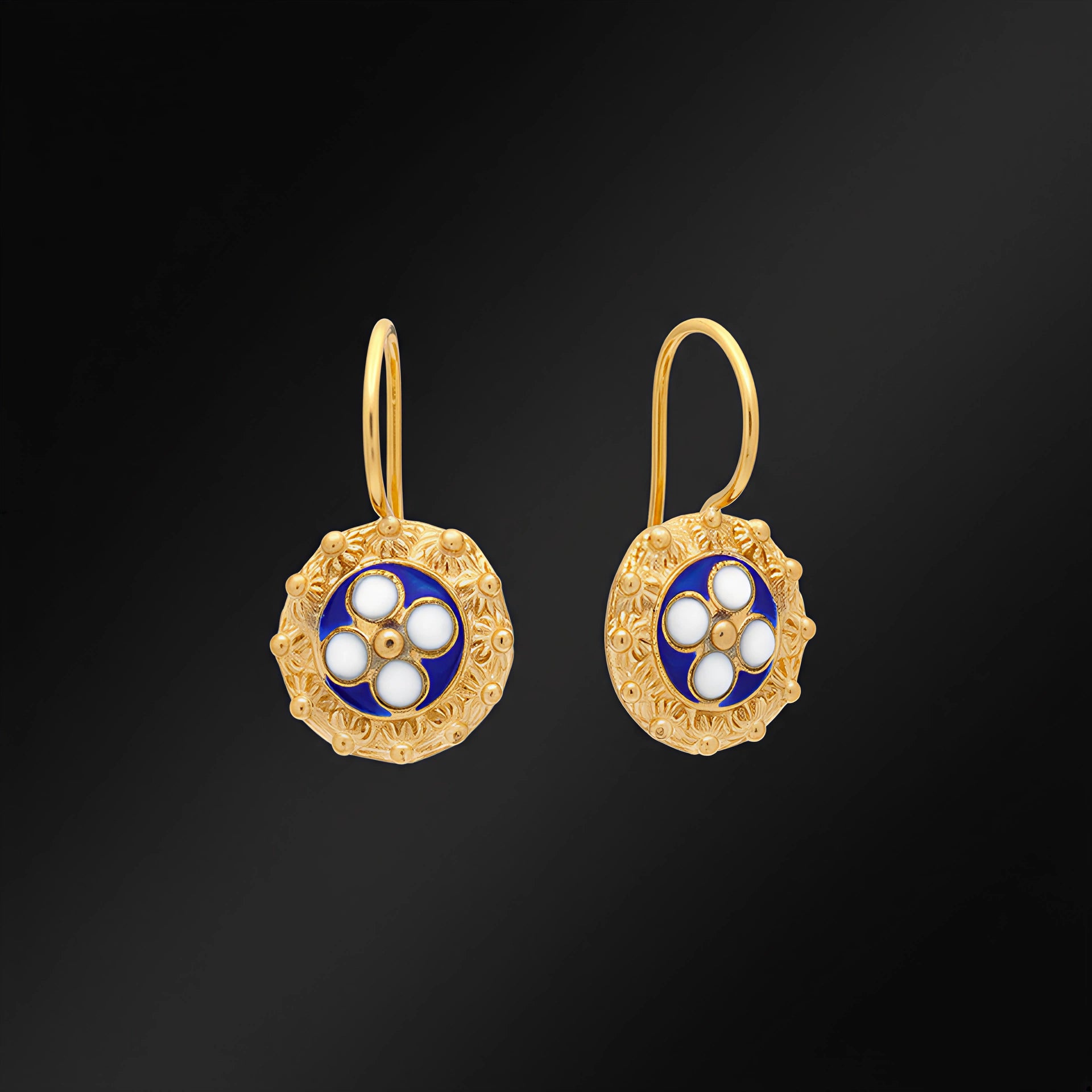 Enamel Flower Pendant Earrings [19.2KT. Gold] - Caramujo