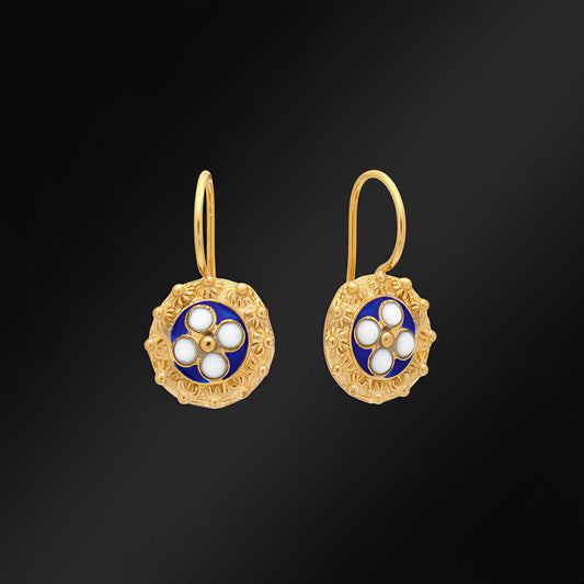 Enamel Flower Pendant Earrings [19.2KT. Gold] - Caramujo