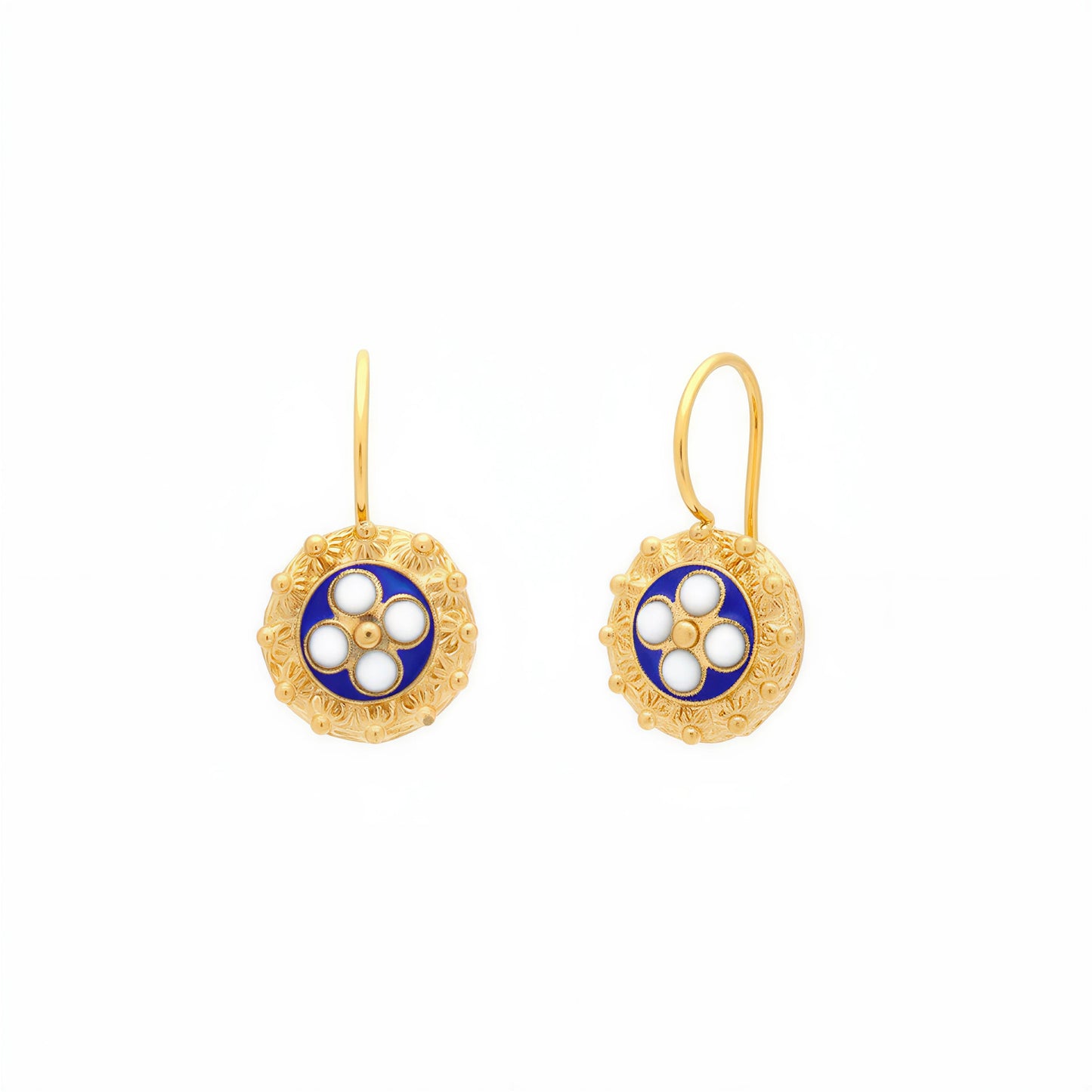 Enamel Flower Pendant Earrings [Gold Plated Silver] - Caramujo