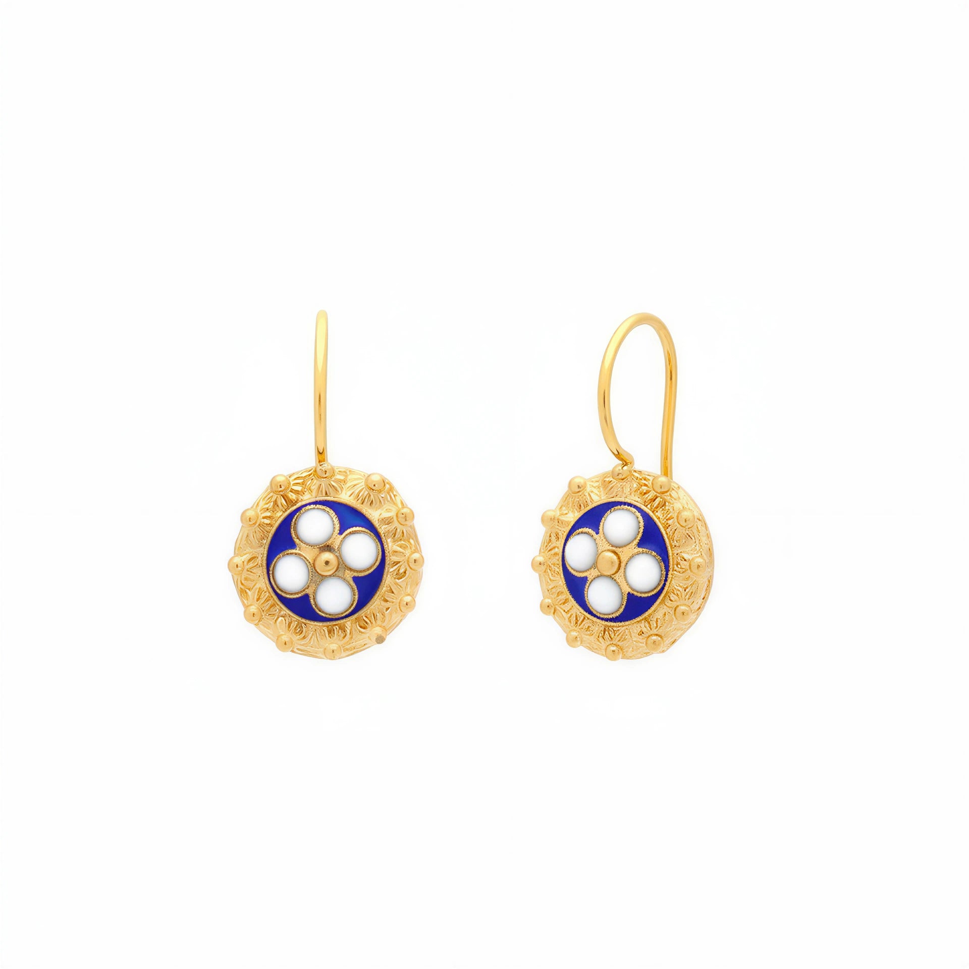 Enamel Flower Pendant Earrings [Gold Plated Silver] - Caramujo
