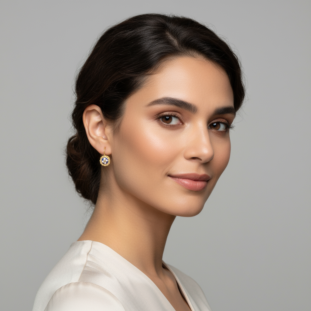 Enamel Flower Pendant Earrings [Gold Plated Silver] - Caramujo