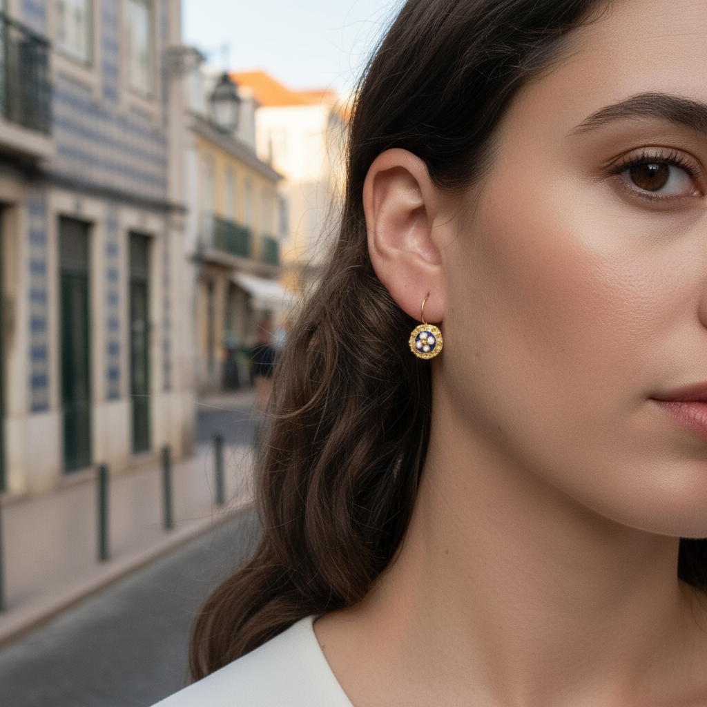 Enamel Flower Pendant Earrings [Gold Plated Silver] - Caramujo