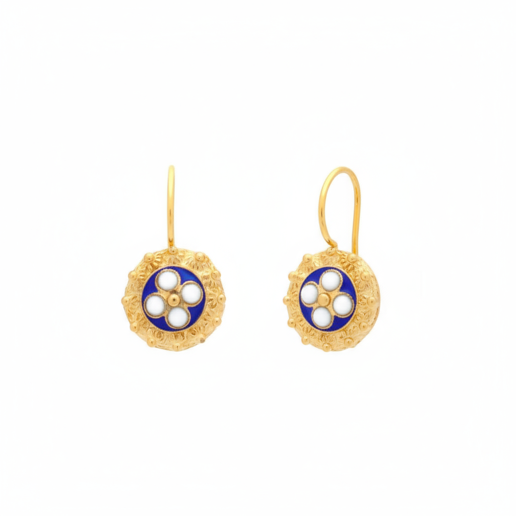 Enamel Flower Pendant Earrings [Gold Plated Silver] - Caramujo
