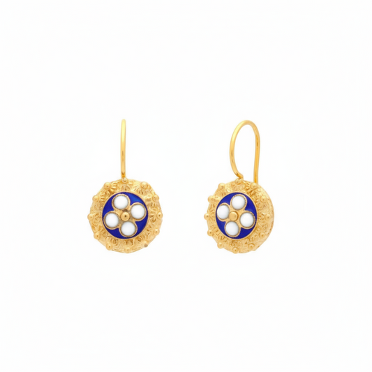 Enamel Flower Pendant Earrings [Gold Plated Silver] - Caramujo