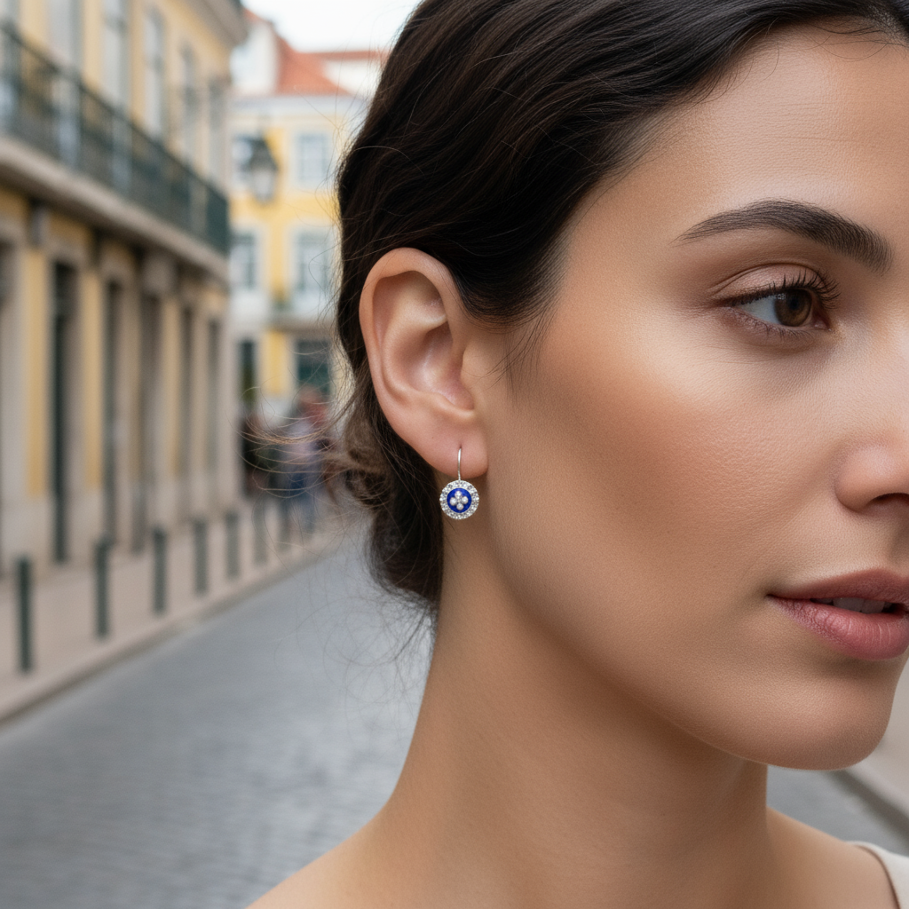 Enamel Flower Pendant Earrings [Silver] - Caramujo