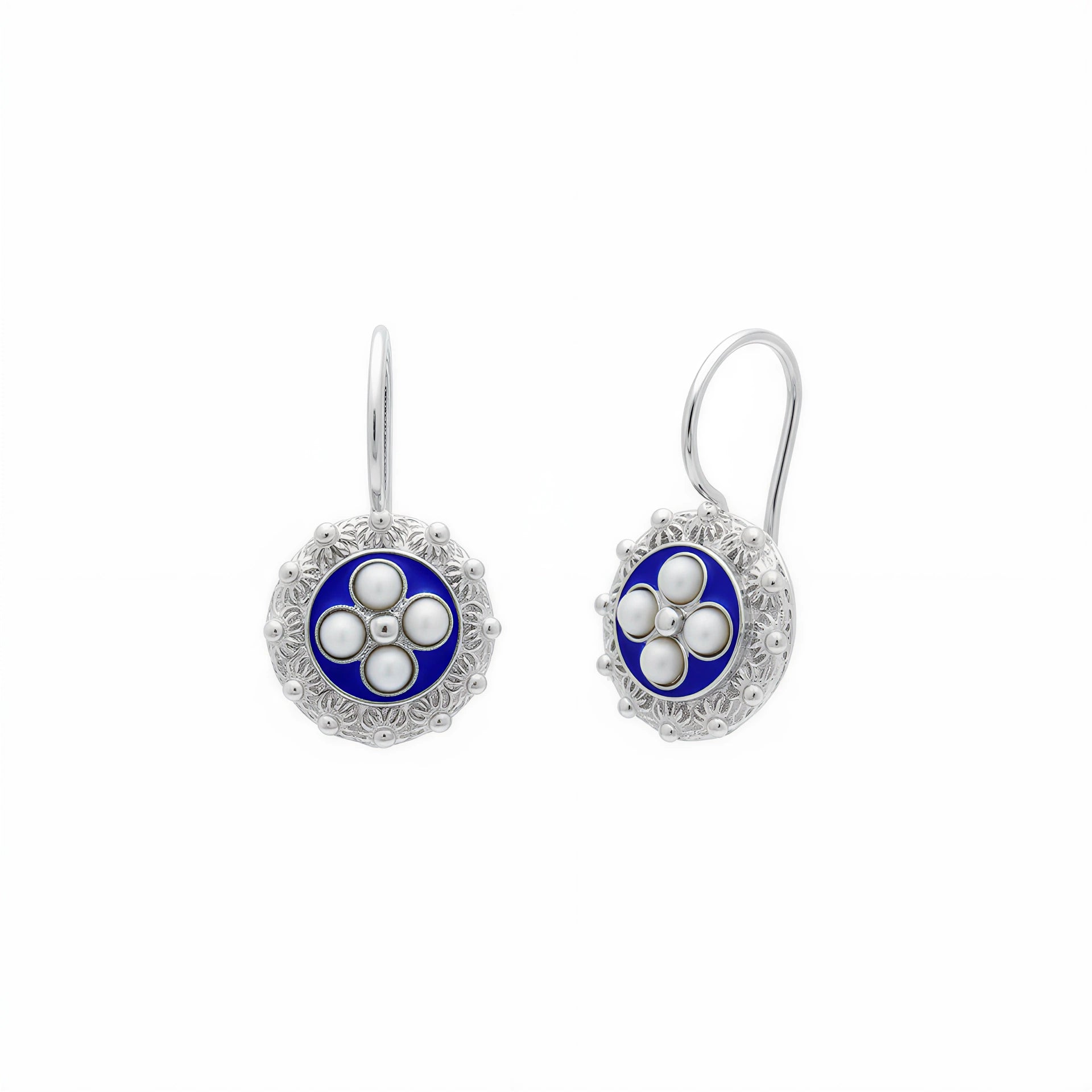 Enamel Flower Pendant Earrings [Silver] - Caramujo