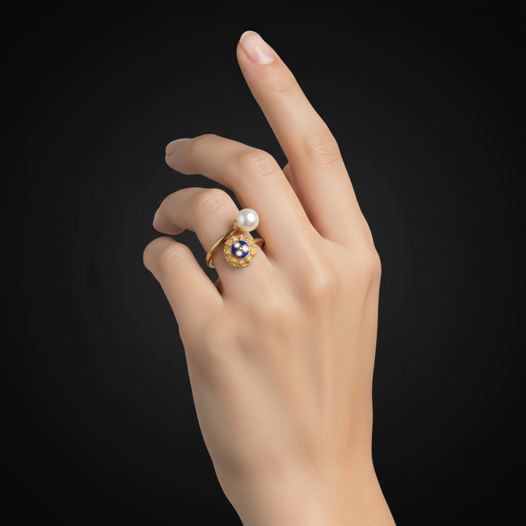 Enamel Flower Ring with Pearl  [19.2KT. Gold] - Caramujo