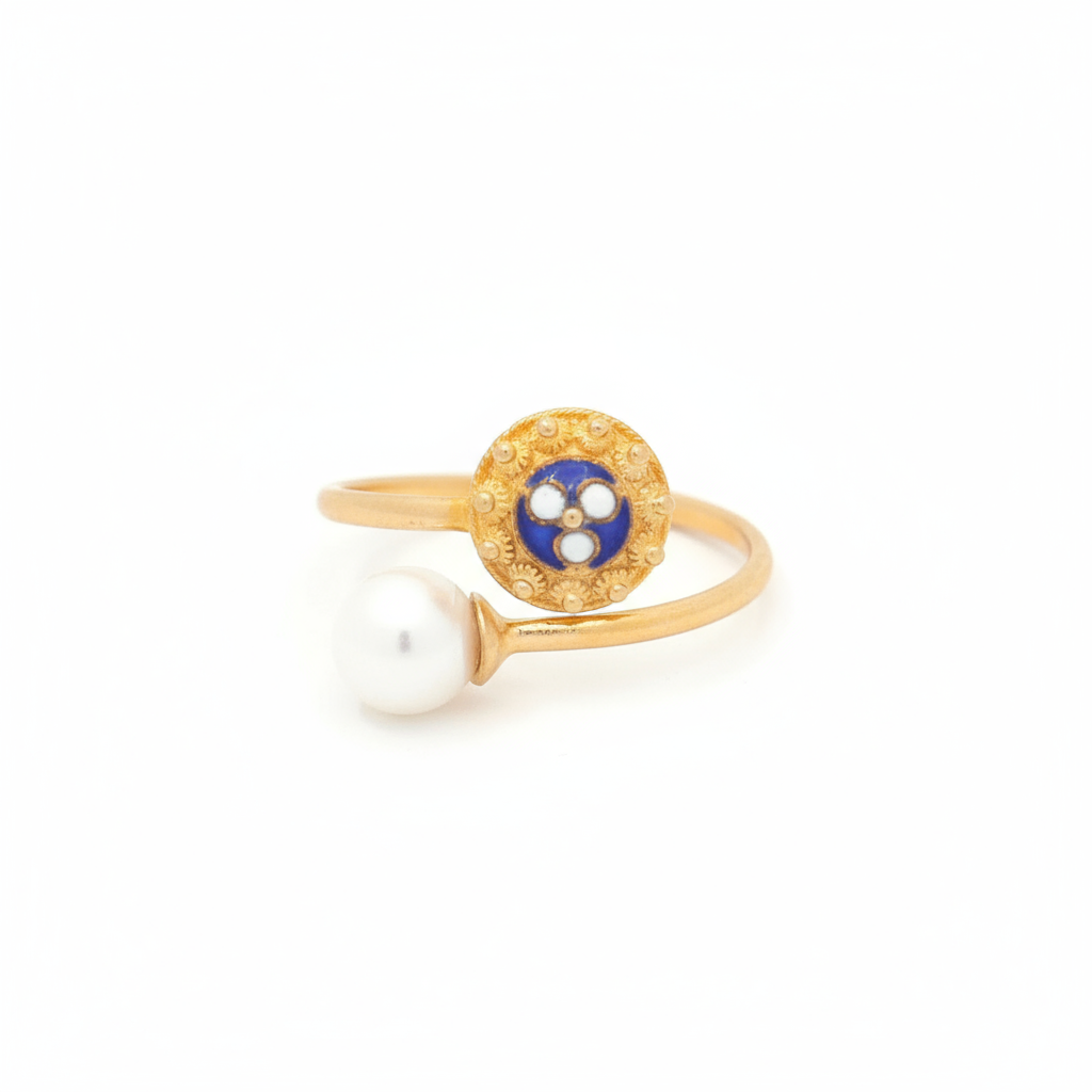 Enamel Flower Ring with Pearl [Gold Plated Silver]