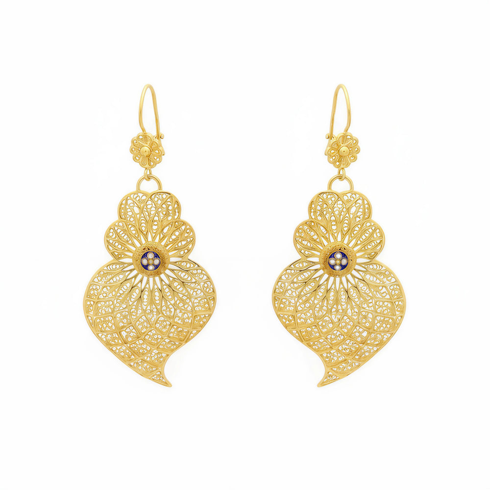Boucles d'oreilles pendantes en émail Cœur de Viana L [Argent plaqué or]