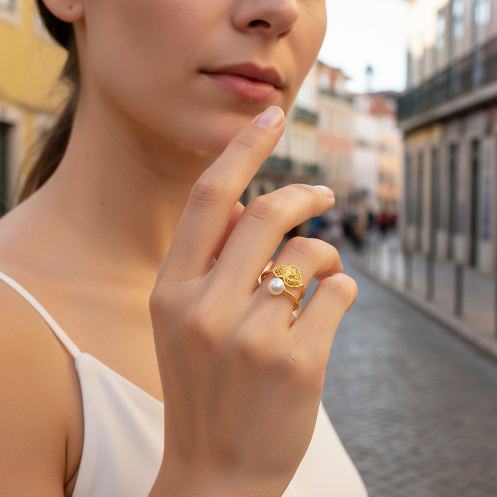 Heart of Viana Pearl Ring [Gold Plated Silver]