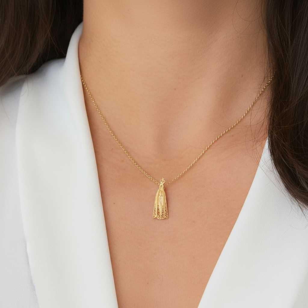 Our Lady of Fatima Filigree Necklace [Gold Plated Silver]