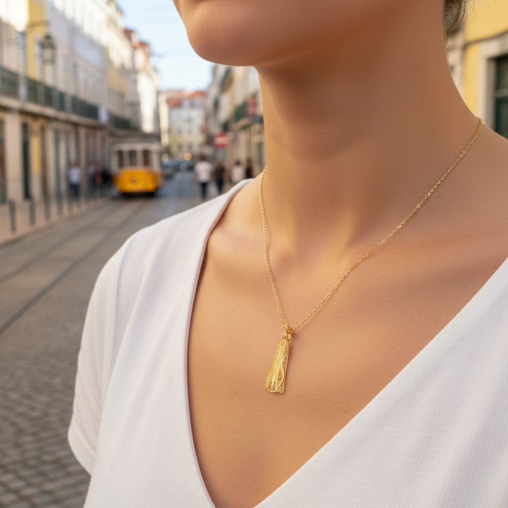 Our Lady of Fatima Filigree Necklace [Gold Plated Silver]