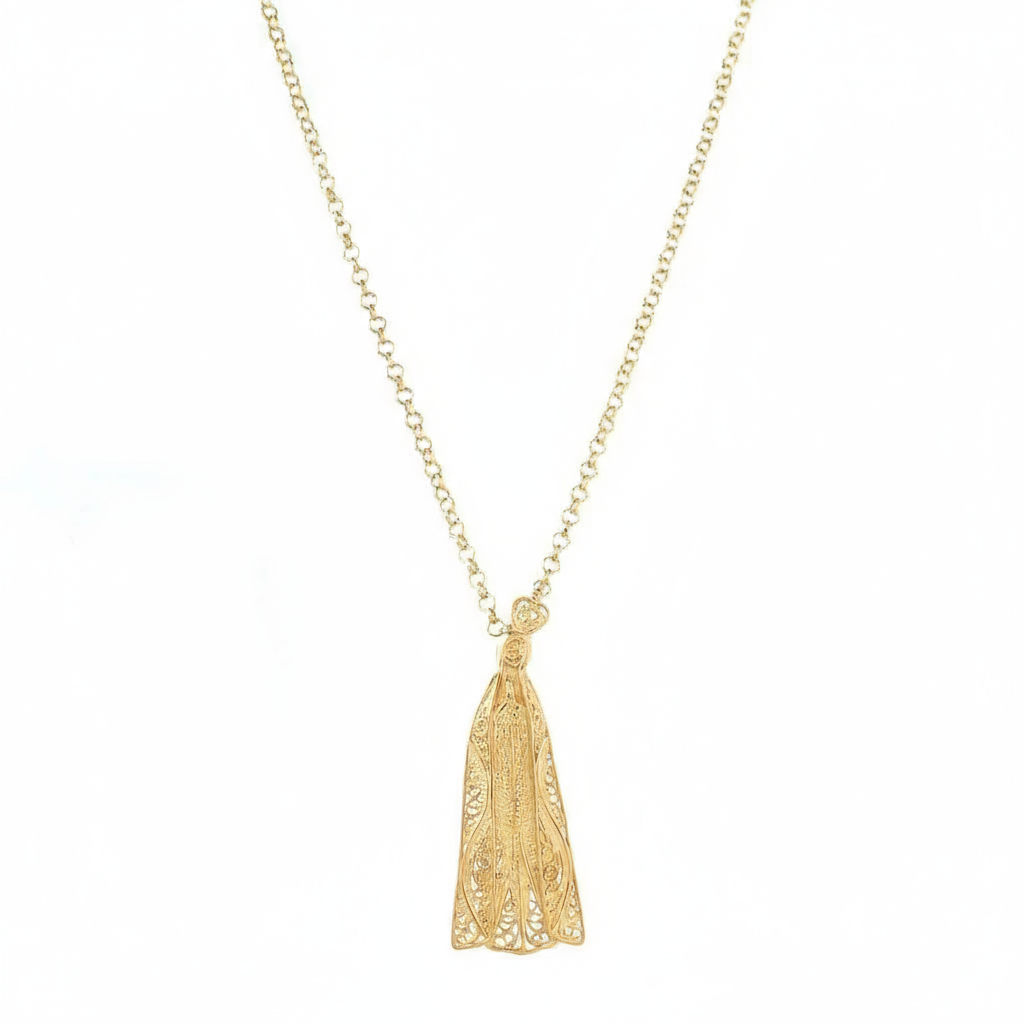 Our Lady of Fatima Filigree Necklace [Gold Plated Silver]