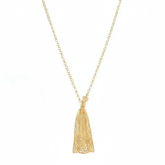 Our Lady of Fatima Filigree Necklace [Gold Plated Silver]