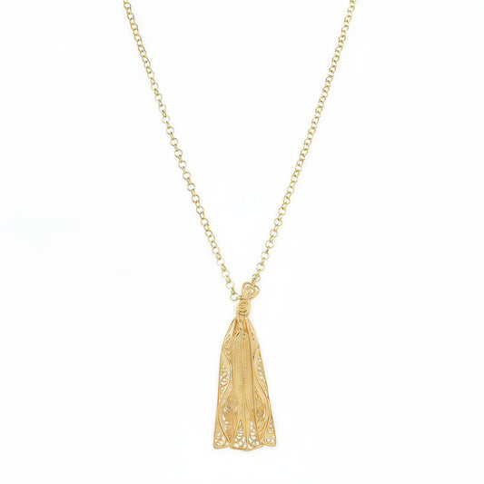 Our Lady of Fatima Filigree Necklace [Gold Plated Silver]