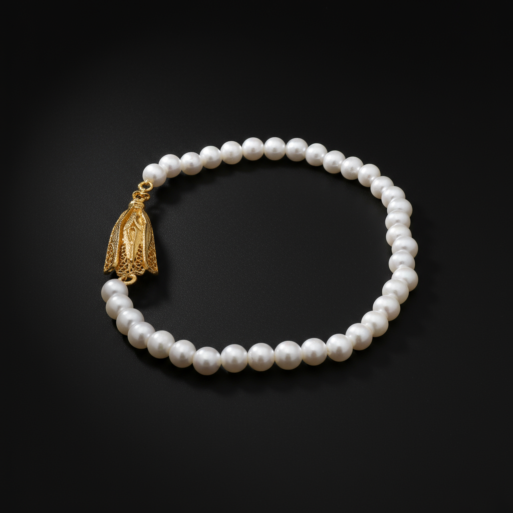 Our Lady of Fatima Filigree Pearl Bracelet [19.2Kt. Gold]