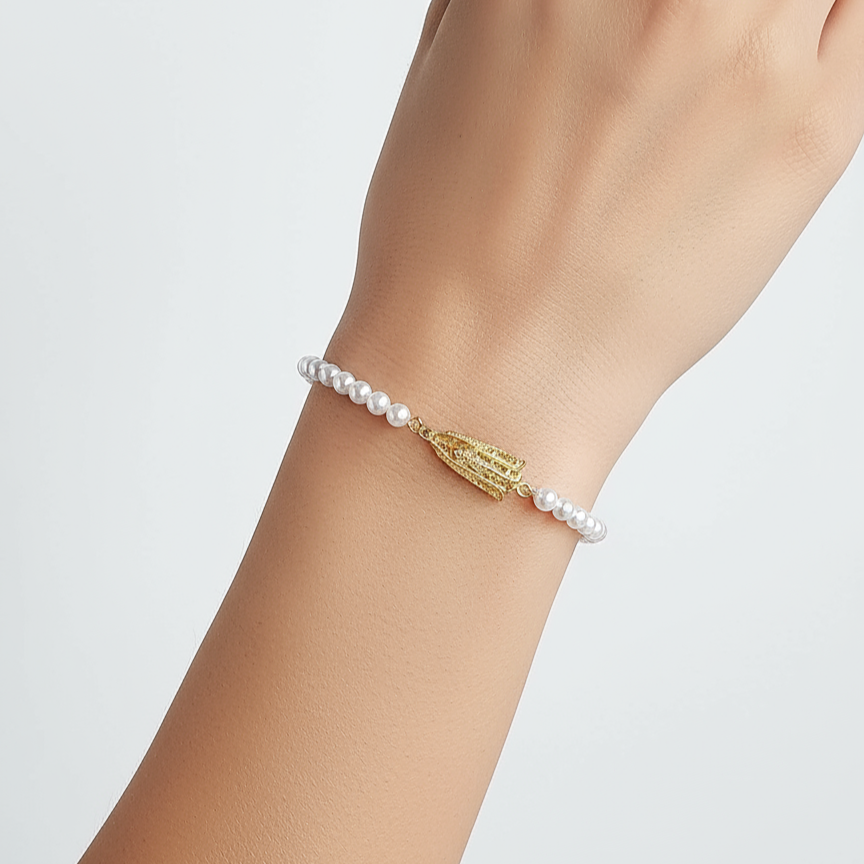 Our Lady of Fatima Filigree Pearl Bracelet [Gold Plated Silver]