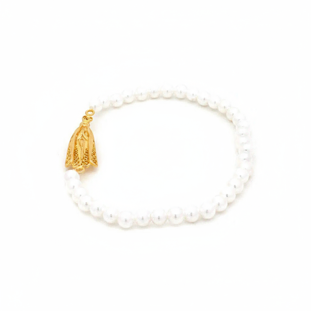 Our Lady of Fatima Filigree Pearl Bracelet [Gold Plated Silver]