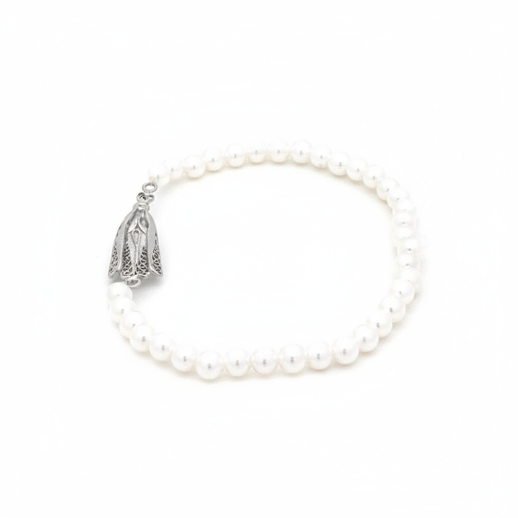 Our Lady of Fatima Filigree Pearl Bracelet [Silver]