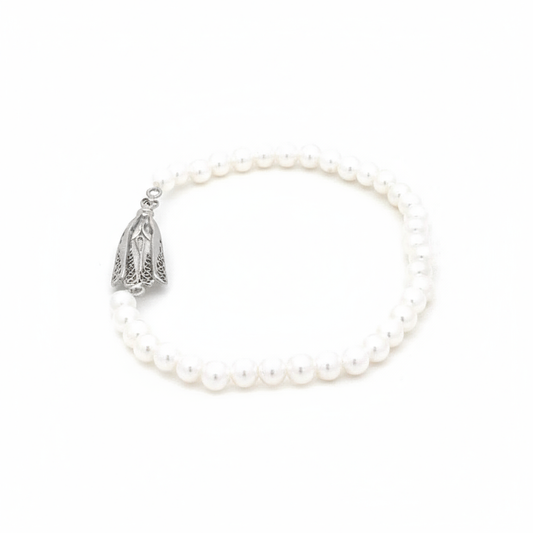 Our Lady of Fatima Filigree Pearl Bracelet [Silver]