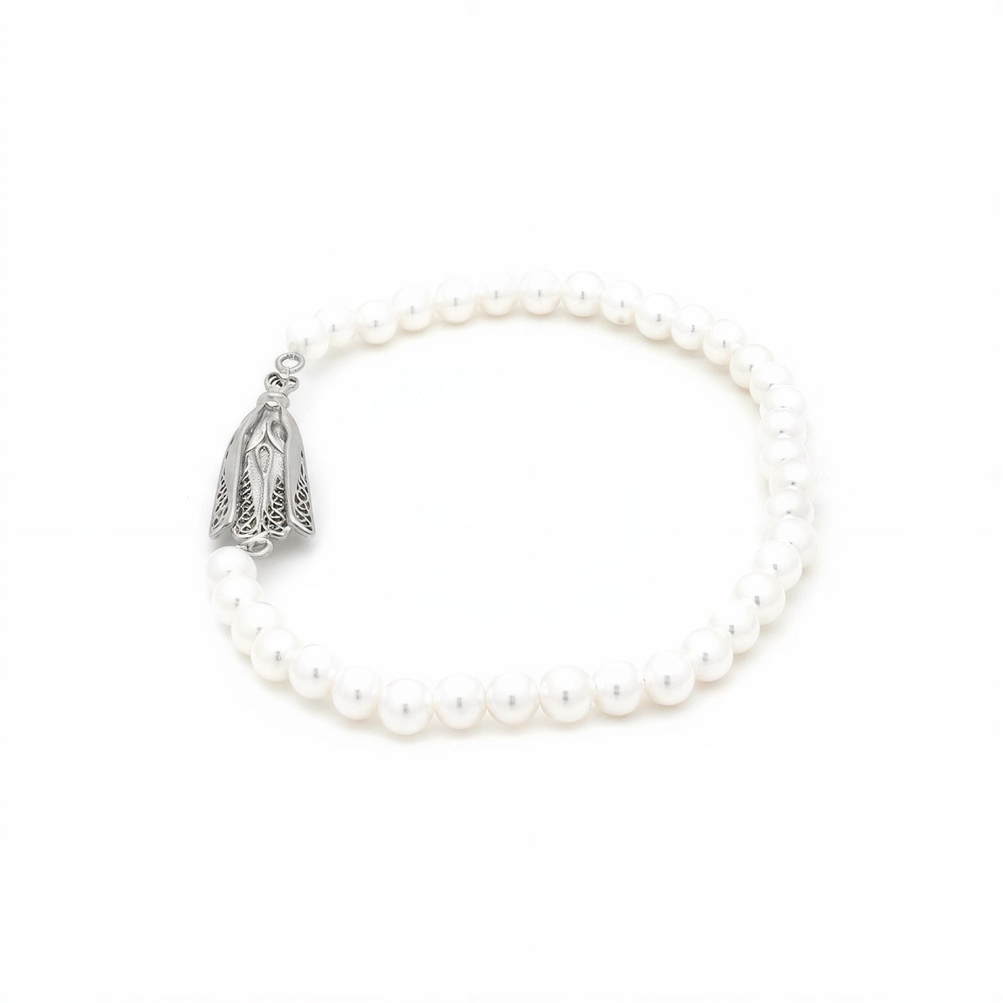 Our Lady of Fatima Filigree Pearl Bracelet [Silver]