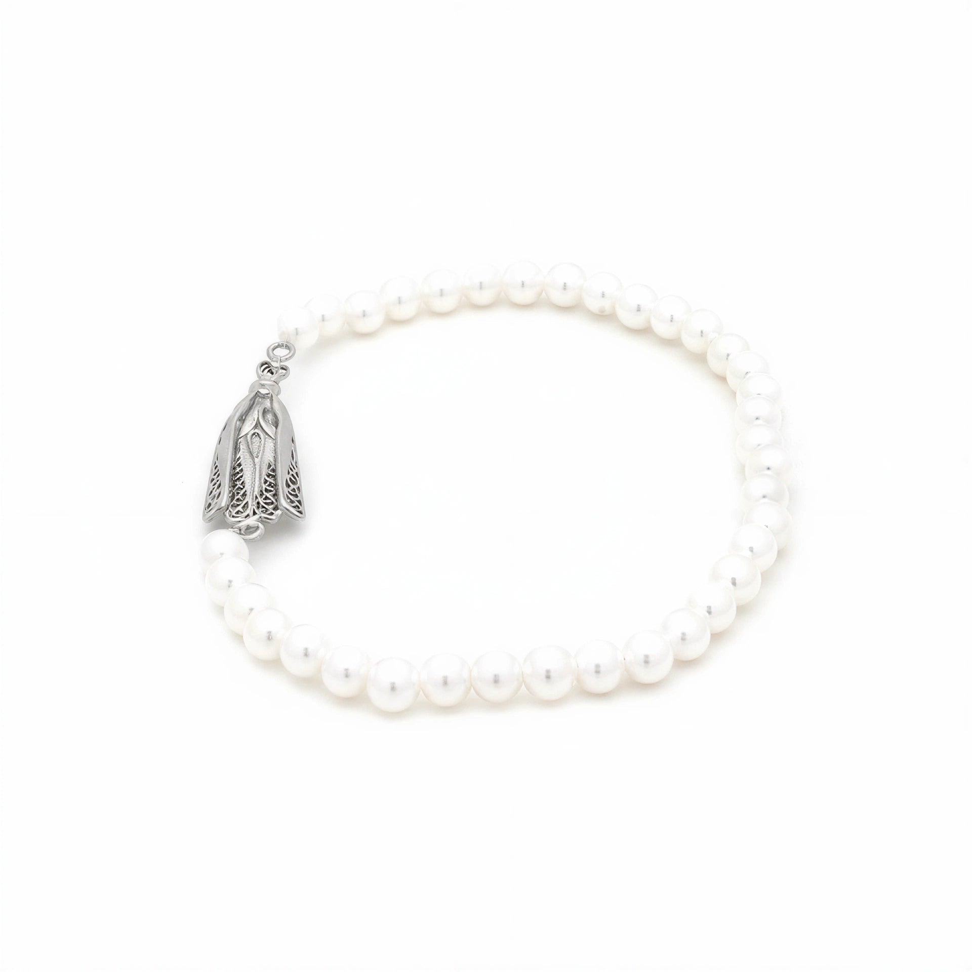 Our Lady of Fatima Filigree Pearl Bracelet [Silver]
