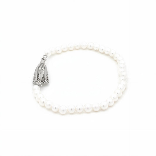 Our Lady of Fatima Filigree Pearl Bracelet [Silver]
